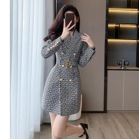 FA52861# 秋季新款气质小香风高级感西装连衣裙女法式高端精致长袖裙子  服裝批發女裝批發服飾貨源