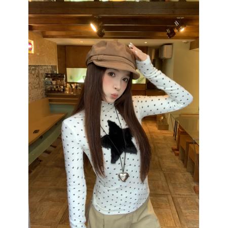 FA52868# 堆堆领波点内搭打底衫女长袖修身高领上衣秋冬  服裝批發女裝批發服飾貨源