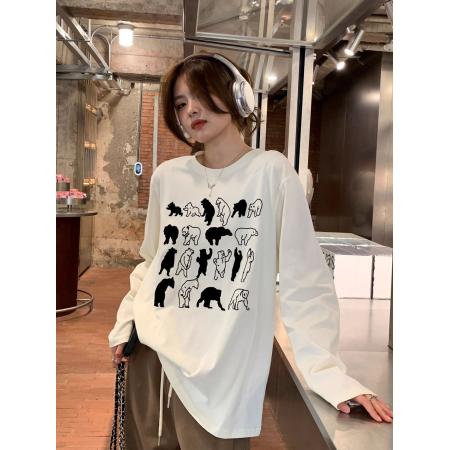 FA52872# 棉春装长袖T恤女宽松上衣印花  服裝批發女裝批發服飾貨源