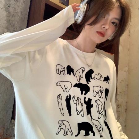 FA52872# 棉春装长袖T恤女宽松上衣印花  服裝批發女裝批發服飾貨源