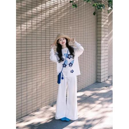 FA52873# 棉春装长袖T恤女宽松上衣印花  服裝批發女裝批發服飾貨源