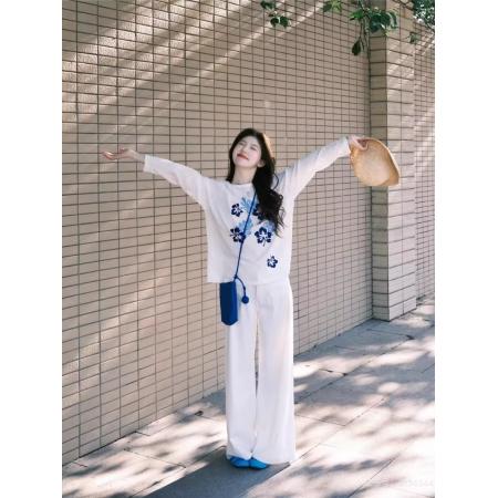 FA52873# 棉春装长袖T恤女宽松上衣印花  服裝批發女裝批發服飾貨源