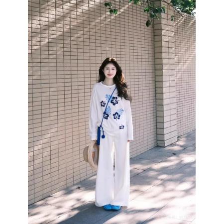 FA52873# 棉春装长袖T恤女宽松上衣印花  服裝批發女裝批發服飾貨源