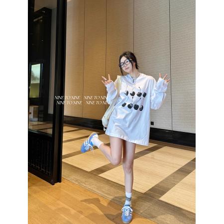 FA52874# 棉春装长袖T恤女宽松上衣印花  服裝批發女裝批發服飾貨源