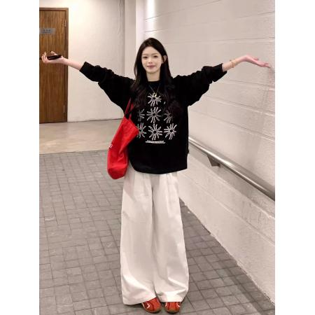 FA52876# 棉春装长袖T恤女宽松上衣印花  服裝批發女裝批發服飾貨源