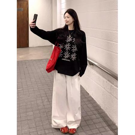 FA52876# 棉春装长袖T恤女宽松上衣印花  服裝批發女裝批發服飾貨源