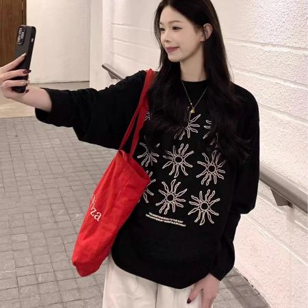 FA52876# 棉春装长袖T恤女宽松上衣印花  服裝批發女裝批發服飾貨源