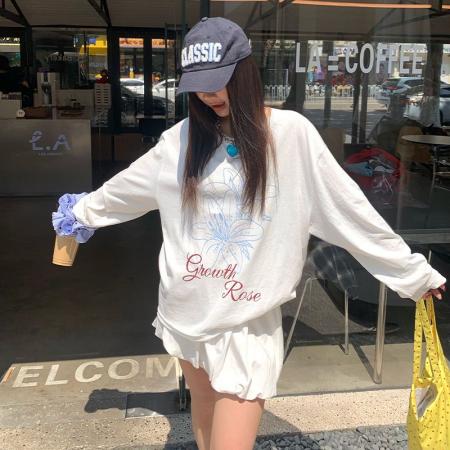 FA52877# 棉春装长袖T恤女宽松上衣印花  服裝批發女裝批發服飾貨源