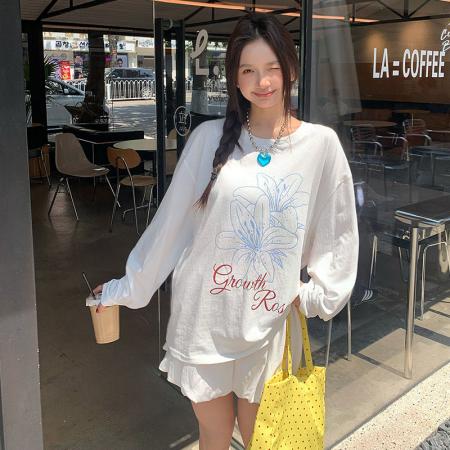 FA52877# 棉春装长袖T恤女宽松上衣印花  服裝批發女裝批發服飾貨源