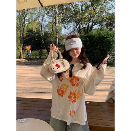 FA52878# 棉春装长袖T恤女宽松上衣印花  服裝批發女裝批發服飾貨源