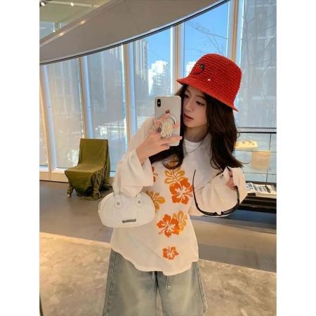 FA52878# 棉春装长袖T恤女宽松上衣印花  服裝批發女裝批發服飾貨源