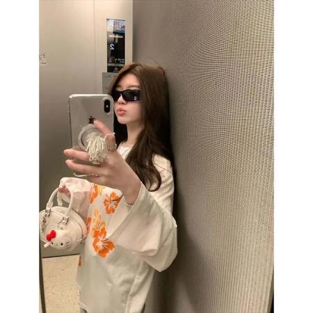 FA52878# 棉春装长袖T恤女宽松上衣印花  服裝批發女裝批發服飾貨源