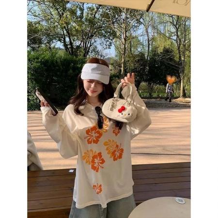 FA52878# 棉春装长袖T恤女宽松上衣印花  服裝批發女裝批發服飾貨源