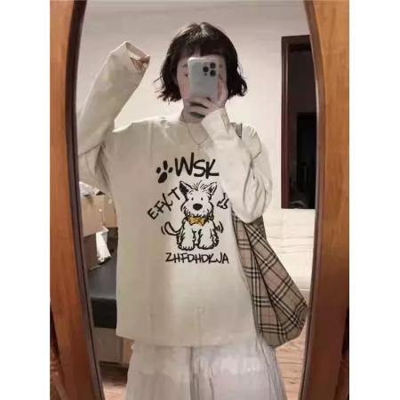 FA52879# 棉秋装长袖T恤女宽松上衣印花  服裝批發女裝批發服飾貨源