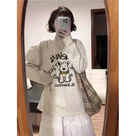 FA52879# 棉秋装长袖T恤女宽松上衣印花  服裝批發女裝批發服飾貨源