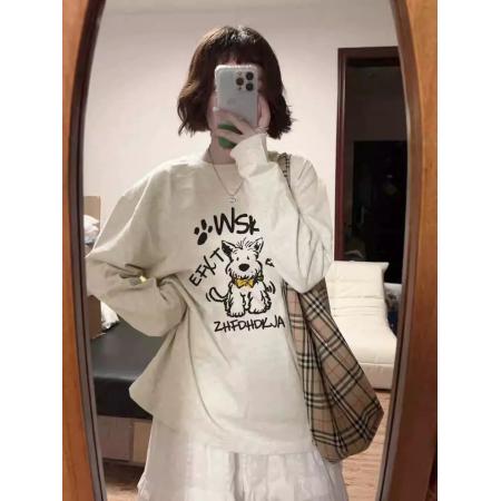 FA52879# 棉秋装长袖T恤女宽松上衣印花  服裝批發女裝批發服飾貨源