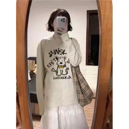 FA52879# 棉秋装长袖T恤女宽松上衣印花  服裝批發女裝批發服飾貨源