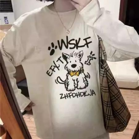 FA52879# 棉秋装长袖T恤女宽松上衣印花  服裝批發女裝批發服飾貨源