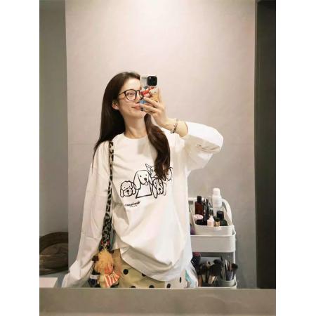FA52881# 棉春装长袖T恤女宽松上衣印花  服裝批發女裝批發服飾貨源