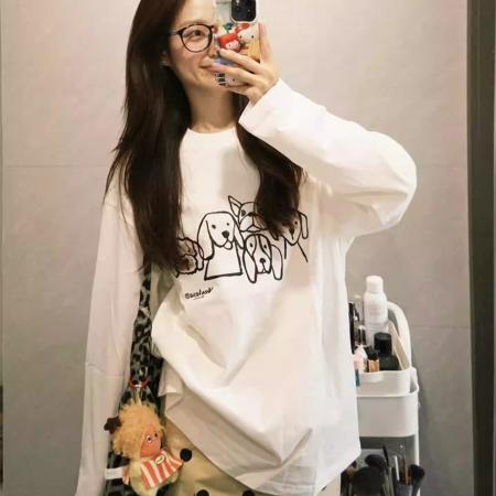 FA52881# 棉春装长袖T恤女宽松上衣印花  服裝批發女裝批發服飾貨源