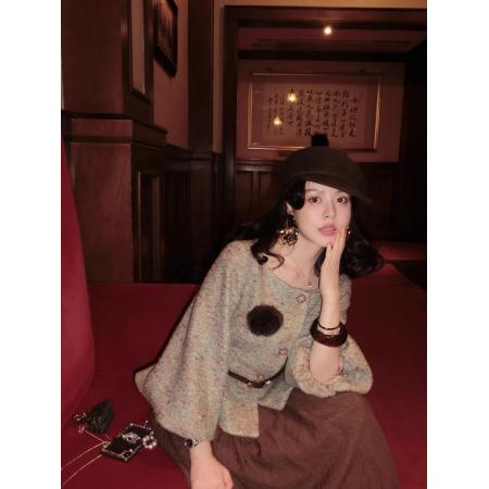 FA52885# 大Eees幽兰茉莉小蛮腰气质名媛小香风收腰外套复古秋冬套装  服裝批發女裝批發服飾貨源