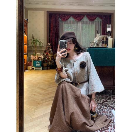 FA52885# 大Eees幽兰茉莉小蛮腰气质名媛小香风收腰外套复古秋冬套装  服裝批發女裝批發服飾貨源