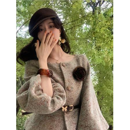 FA52885# 大Eees幽兰茉莉小蛮腰气质名媛小香风收腰外套复古秋冬套装  服裝批發女裝批發服飾貨源