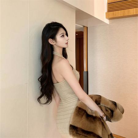 FA52886# OKMASHOP小香风针织连衣裙女冬内搭打底裙子高级感气质挂脖短裙  服裝批發女裝批發服飾貨源