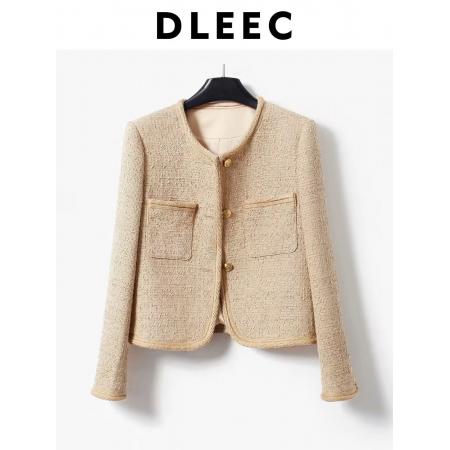 FA52889# 秋冬新款韩版卡其色修身显瘦圆领小香风外套重工高级感短上衣  服裝批發女裝批發服飾貨源