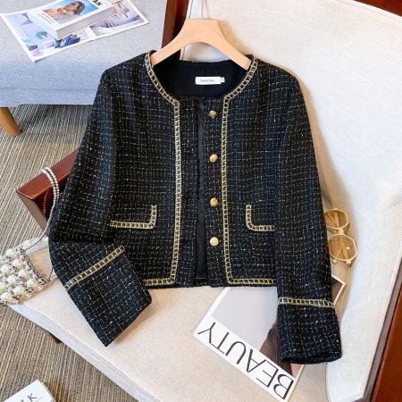 FA52890# 秋冬韩版外套法式轻奢名媛设计感小香风短外套粗花呢短款上衣  服裝批發女裝批發服飾貨源