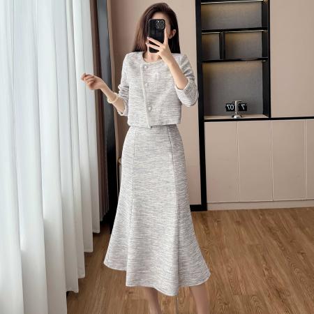 FA52899# 秋季爆款两件套法式气质感小众设计师香芋紫小香风套装  服裝批發女裝批發服飾貨源