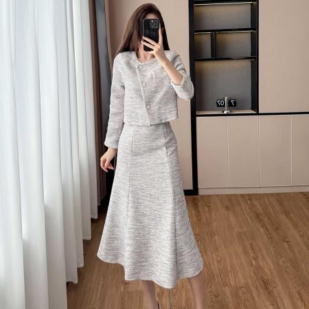 FA52899# 秋季爆款两件套法式气质感小众设计师香芋紫小香风套装  服裝批發女裝批發服飾貨源