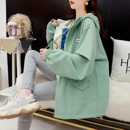 FA52902# 设计感格子涂鸦两面反穿连帽外套女 服裝批發女裝批發服飾貨源