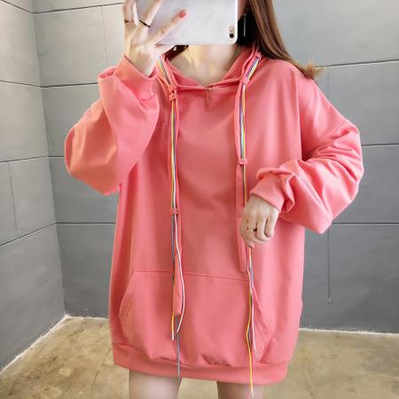 FA52905# 棉春秋洋气中长款连帽韩版宽松慵懒风卫衣女 服裝批發女裝批發服飾貨源