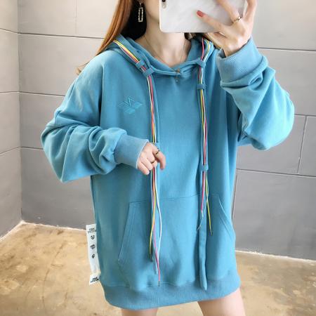 FA52905# 棉春秋洋气中长款连帽韩版宽松慵懒风卫衣女 服裝批發女裝批發服飾貨源