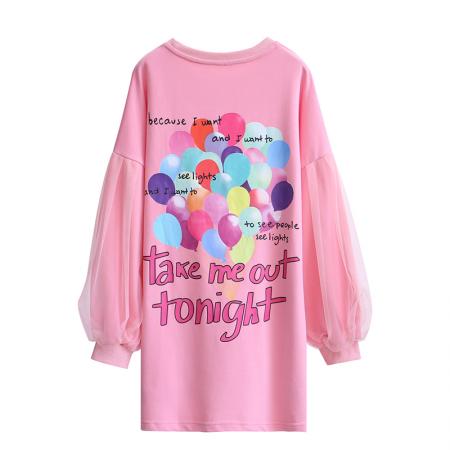 FA52907# 棉春秋韩版设计感网纱拼接泡泡袖长袖卫衣女 服裝批發女裝批發服飾貨源