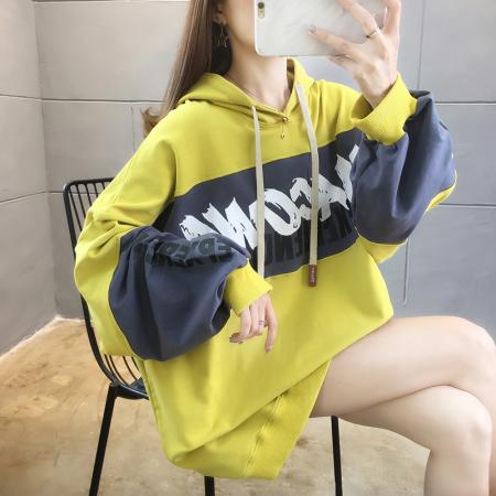 FA52908# 棉中长款超火插色字母印花连帽长袖卫衣女 服裝批發女裝批發服飾貨源