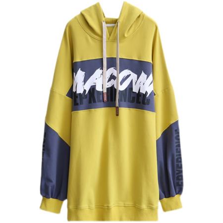 FA52908# 棉中长款超火插色字母印花连帽长袖卫衣女 服裝批發女裝批發服飾貨源