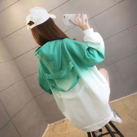 FA52911# 空气层春秋中长款渐变色连帽薄款长袖卫衣ins女 服裝批發女裝批發服飾貨源