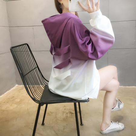 FA52911# 空气层春秋中长款渐变色连帽薄款长袖卫衣ins女 服裝批發女裝批發服飾貨源