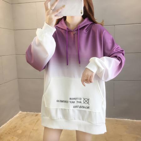 FA52911# 空气层春秋中长款渐变色连帽薄款长袖卫衣ins女 服裝批發女裝批發服飾貨源