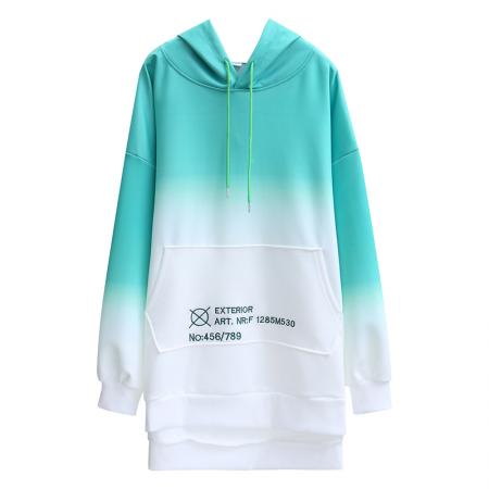 FA52911# 空气层春秋中长款渐变色连帽薄款长袖卫衣ins女 服裝批發女裝批發服飾貨源