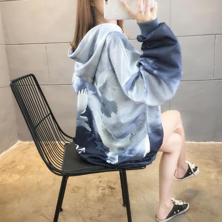 FA52913# 春季潮流设计感印花连帽薄款长袖卫衣女 服裝批發女裝批發服飾貨源