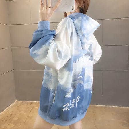 FA52913# 春季潮流设计感印花连帽薄款长袖卫衣女 服裝批發女裝批發服飾貨源