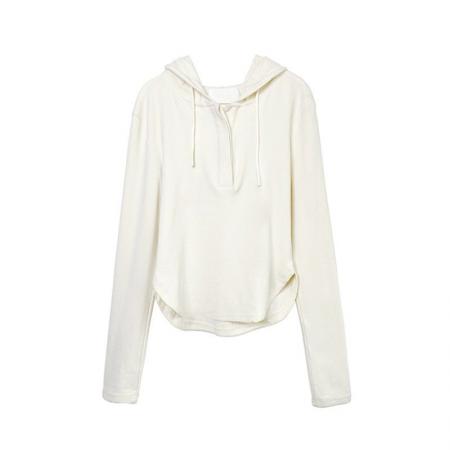 FA52916# 莫代尔长袖连帽套头长袖t恤女慵懒设计感打底衫 服裝批發女裝批發服飾貨源