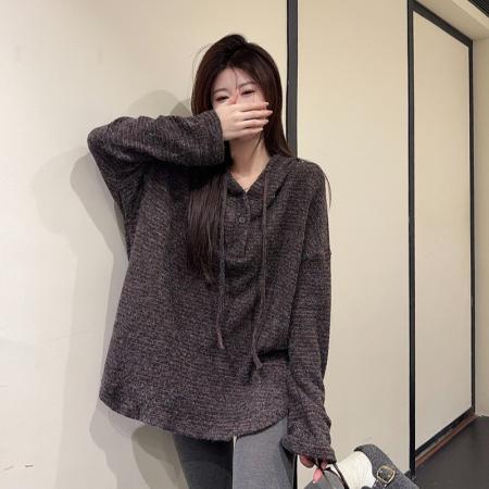 FA52925# 兔毛双面长袖t恤打底衫女装薄美式条纹春秋连帽上衣 服裝批發女裝批發服飾貨源