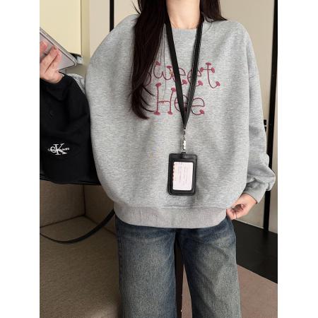 FA52926# 纯棉华棉复合真超加绒卫衣秋冬新款潮刺绣花宽松圆领保暖上衣 服裝批發女裝批發服飾貨源