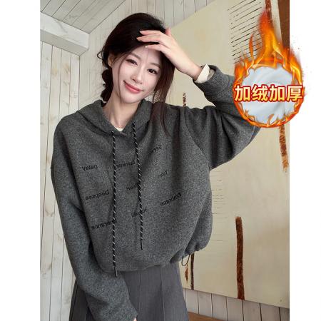 FA52928# 加绒加厚卫衣女韩版新款宽松秋冬连帽保暖上衣 服裝批發女裝批發服飾貨源