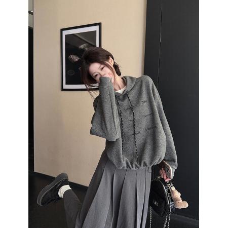 FA52928# 加绒加厚卫衣女韩版新款宽松秋冬连帽保暖上衣 服裝批發女裝批發服飾貨源