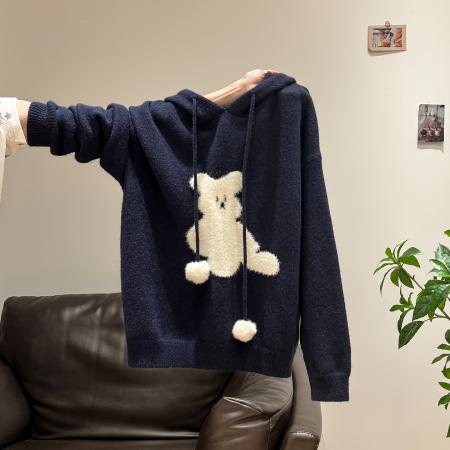 北极绒长袖上衣针织衫设计感潮女装秋冬卡通连帽保暖毛衣 服裝批發女裝批發服飾貨源